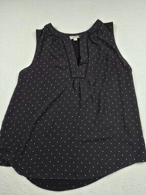 Loft Black & White Polka Dot Sleeveless Blouse Womens M